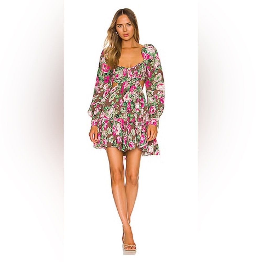 LPA Josephine Dress in Simone Print | REVOLVE Long Sleeves Back Ties Cutouts XL
